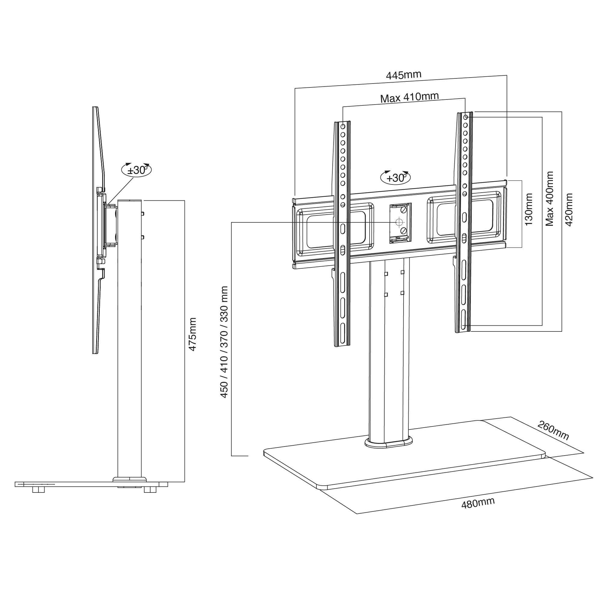 tabletop-tv-bracket-TT44S-dimensions - Image 2