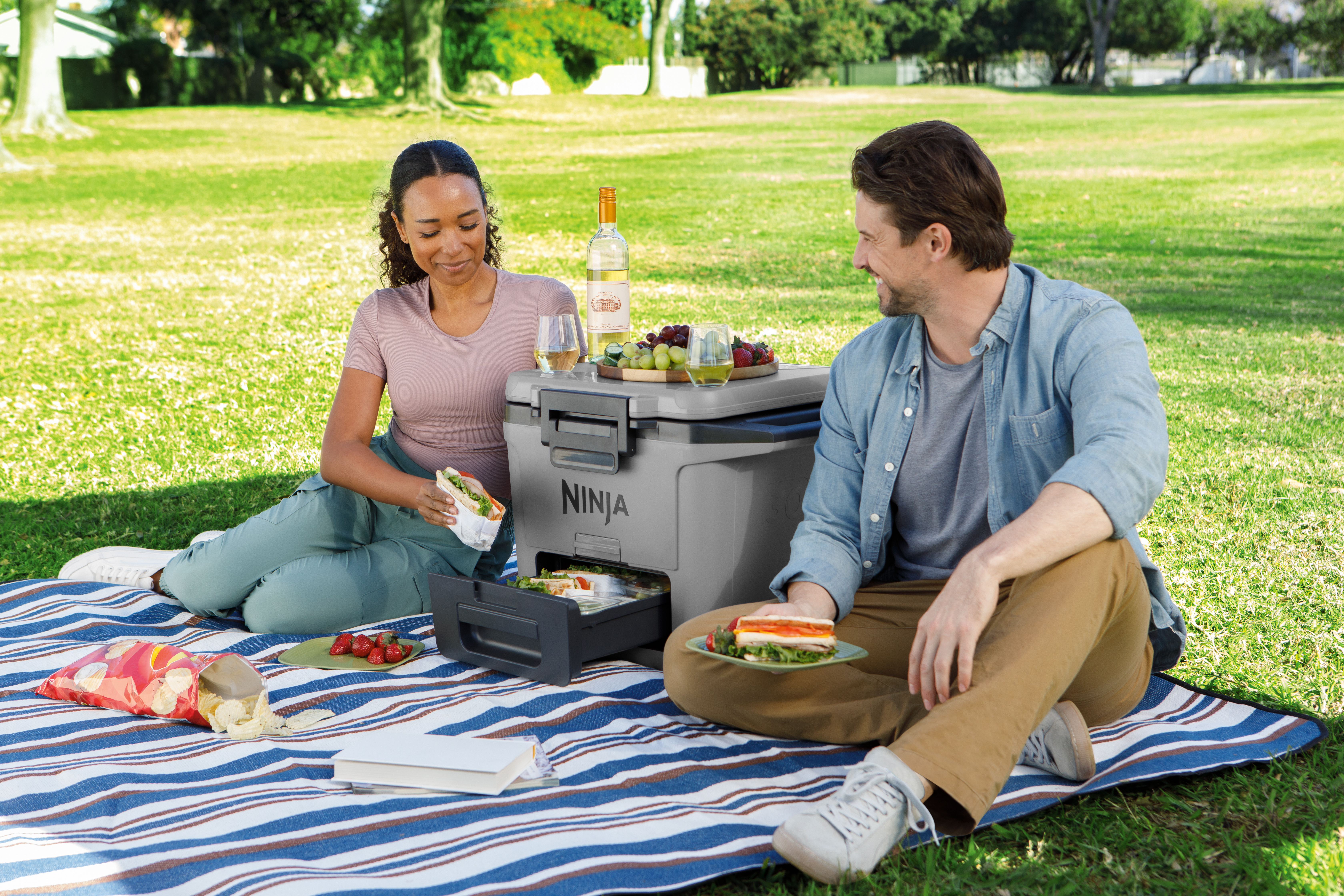 Ninja-FB131GY_InUse_Park_EatingFood_Woman_Man - Image 4