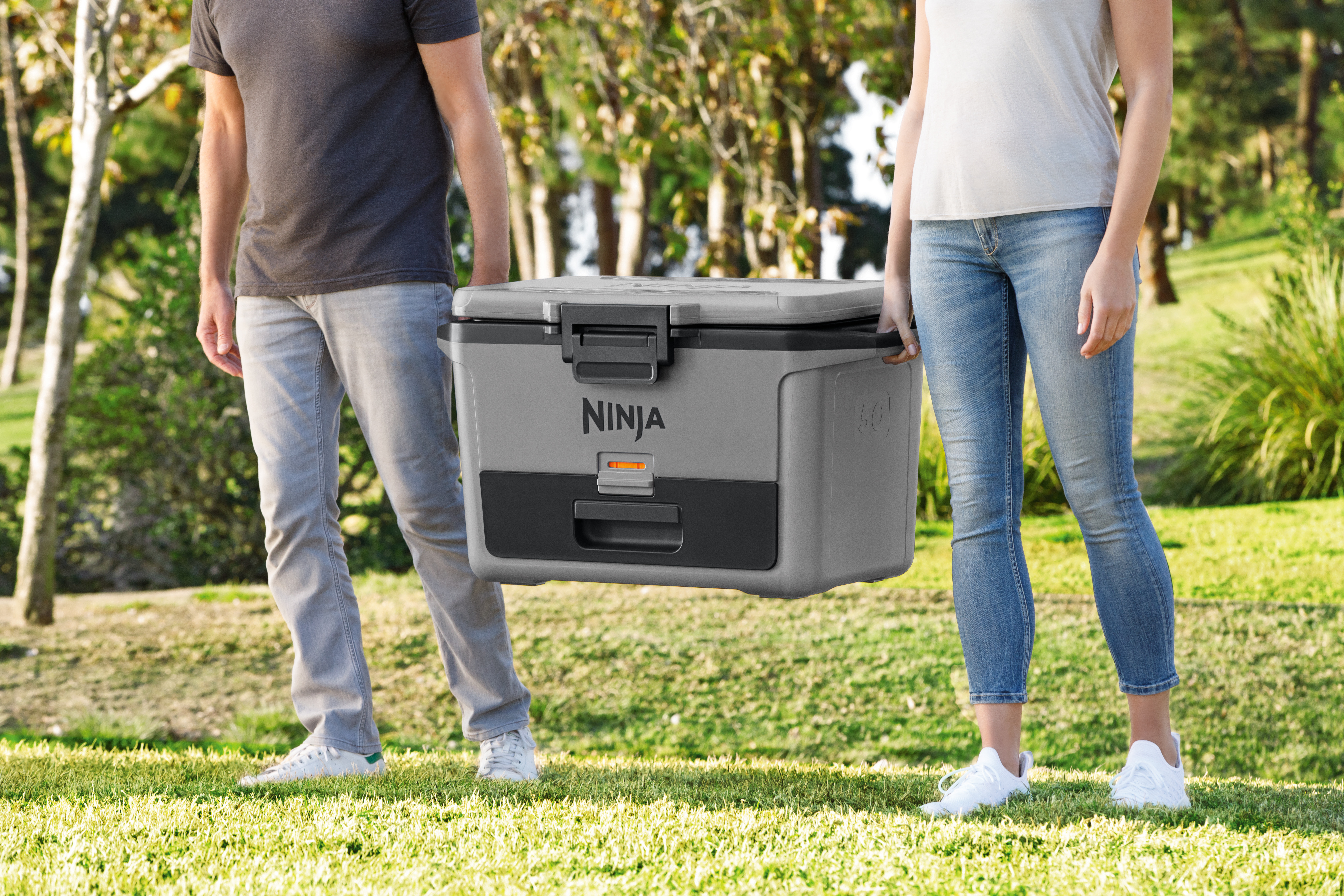 Ninja-FB151GY-InUse-Park-Carrying-Cooler-Couple - Image 8