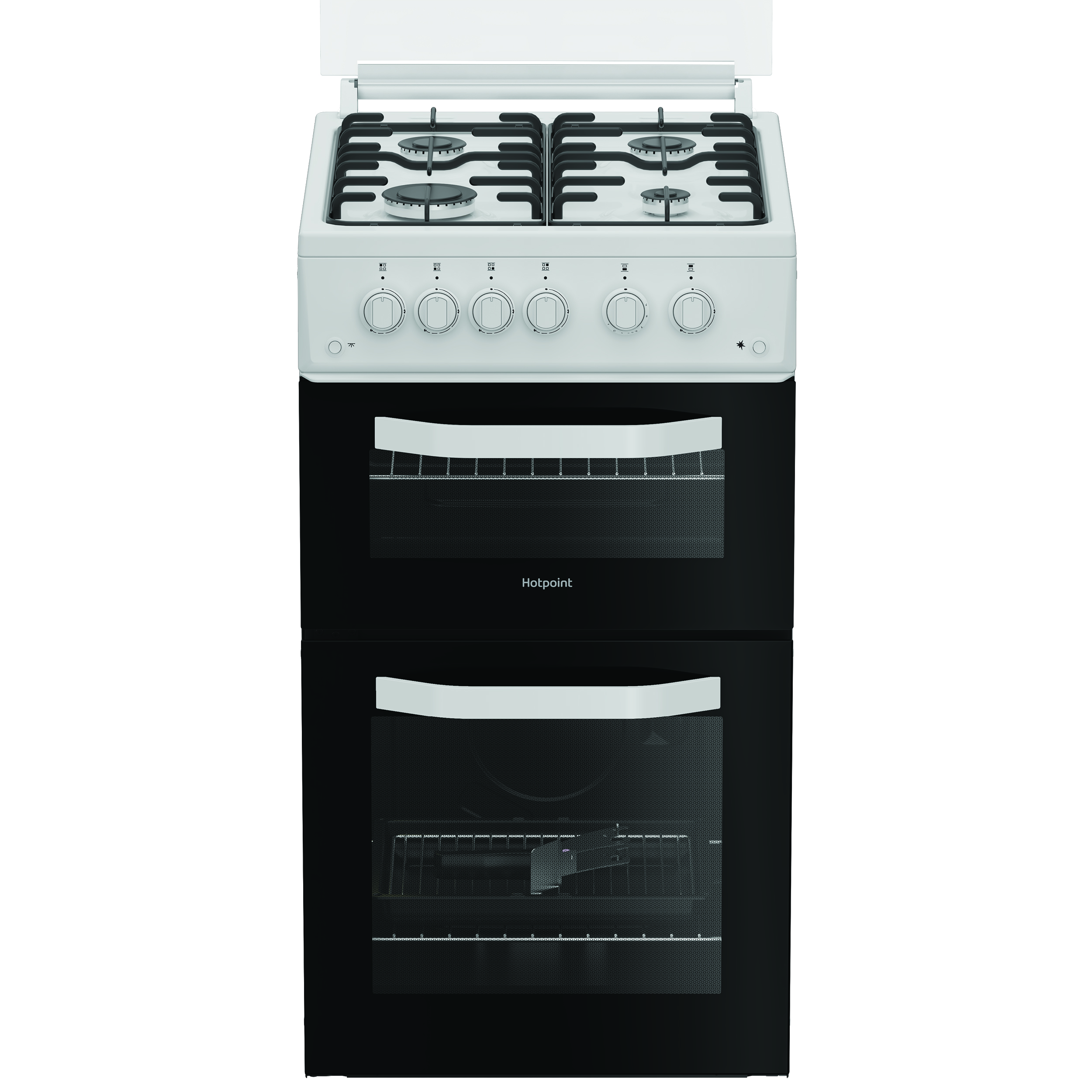 Hotpoint HTG5GCW 50cm Twin Cavity cooker With Lid